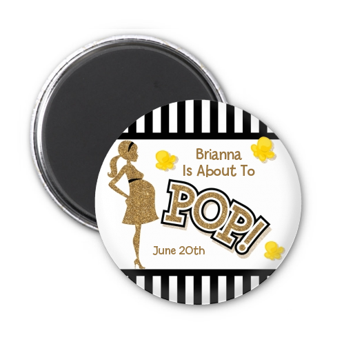  About To Pop Gold Glitter - Personalized Baby Shower Magnet Favors Option 1