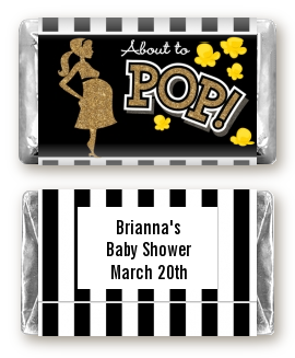  About To Pop Gold Glitter - Personalized Baby Shower Mini Candy Bar Wrappers Option 1