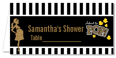  About To Pop Gold Glitter - Personalized Baby Shower Place Cards Option 1