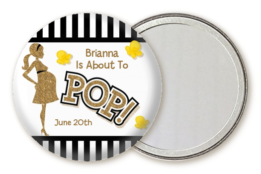  About To Pop Gold Glitter - Personalized Baby Shower Pocket Mirror Favors Option 1