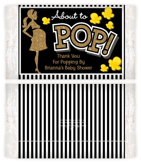  About To Pop Gold Glitter - Personalized Popcorn Wrapper Baby Shower Favors Option 1