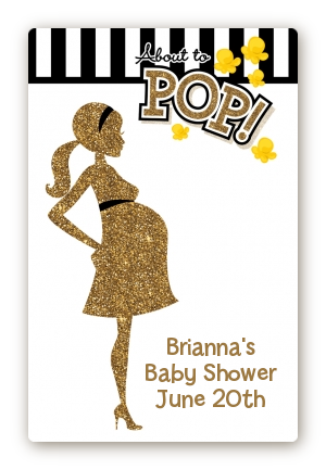 About To Pop Gold Glitter - Custom Large Rectangle Baby Shower Sticker/Labels Option 1