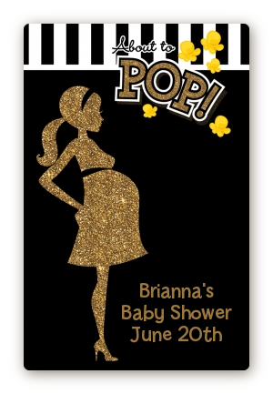  About To Pop Gold Glitter - Custom Large Rectangle Baby Shower Sticker/Labels Option 1