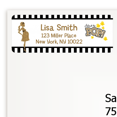  About To Pop Gold Glitter - Baby Shower Return Address Labels Option 1