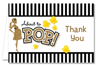  About To Pop Gold Glitter - Baby Shower Thank You Cards Option 1