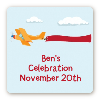 Airplane in the Clouds - Square Personalized Birthday Party Sticker Labels