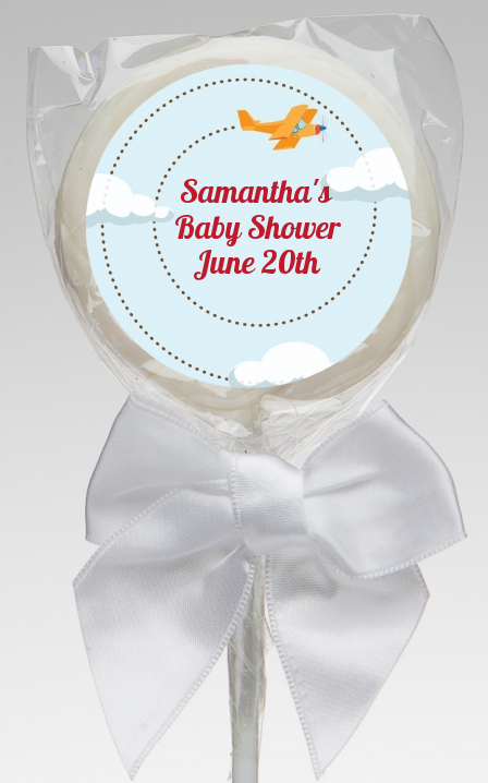  Airplane in the Clouds - Personalized Baby Shower Lollipop Favors blue / orange