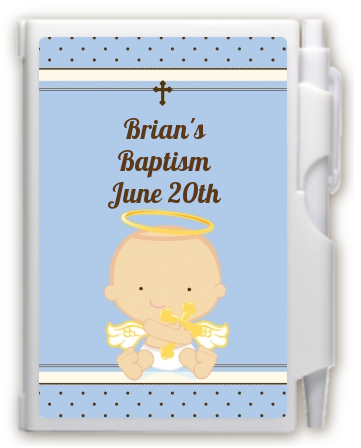 Angel Baby Boy Caucasian - Baptism / Christening Personalized Notebook Favor