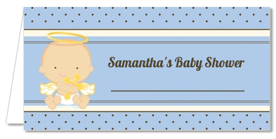 Angel Baby Boy Caucasian - Personalized Baptism / Christening Place Cards