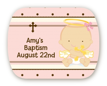 Angel Baby Girl Caucasian - Personalized Baptism / Christening Rounded Corner Stickers