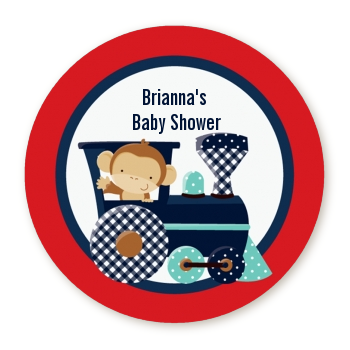  Animal Train - Round Personalized Baby Shower Sticker Labels Option 1