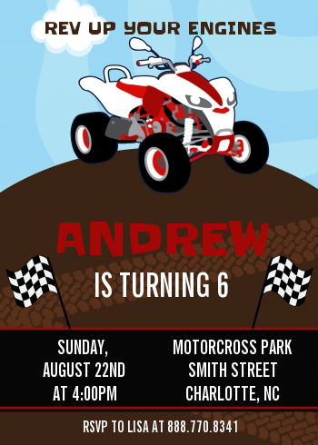 ATV 4 Wheeler Quad - Birthday Party Invitations