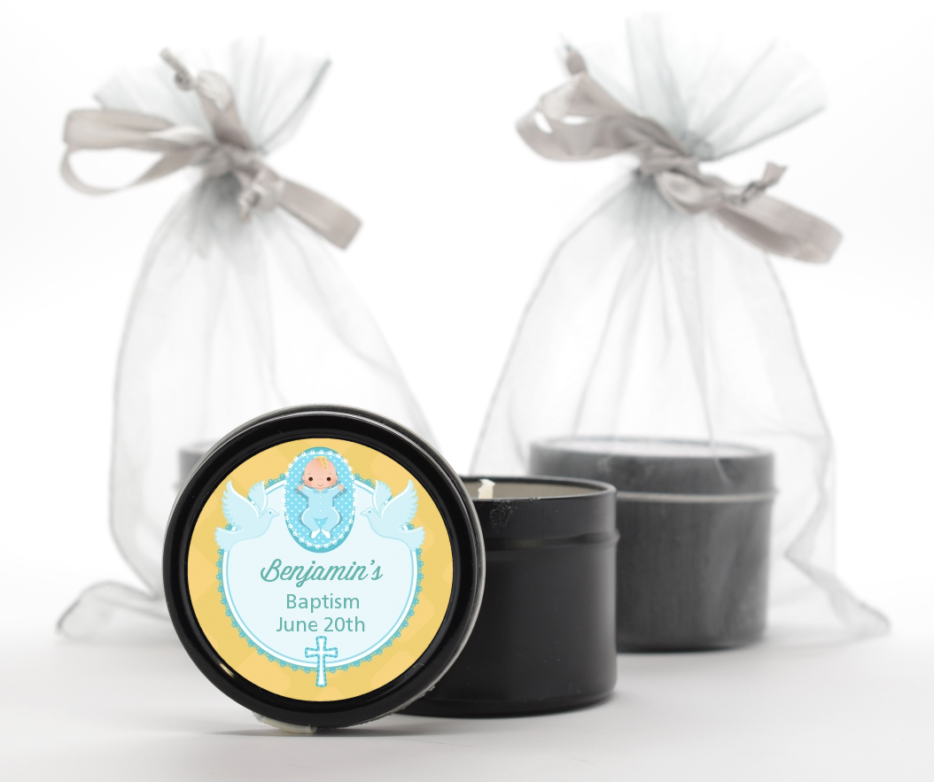  Baby Boy - Baptism / Christening Black Candle Tin Favors Option 1