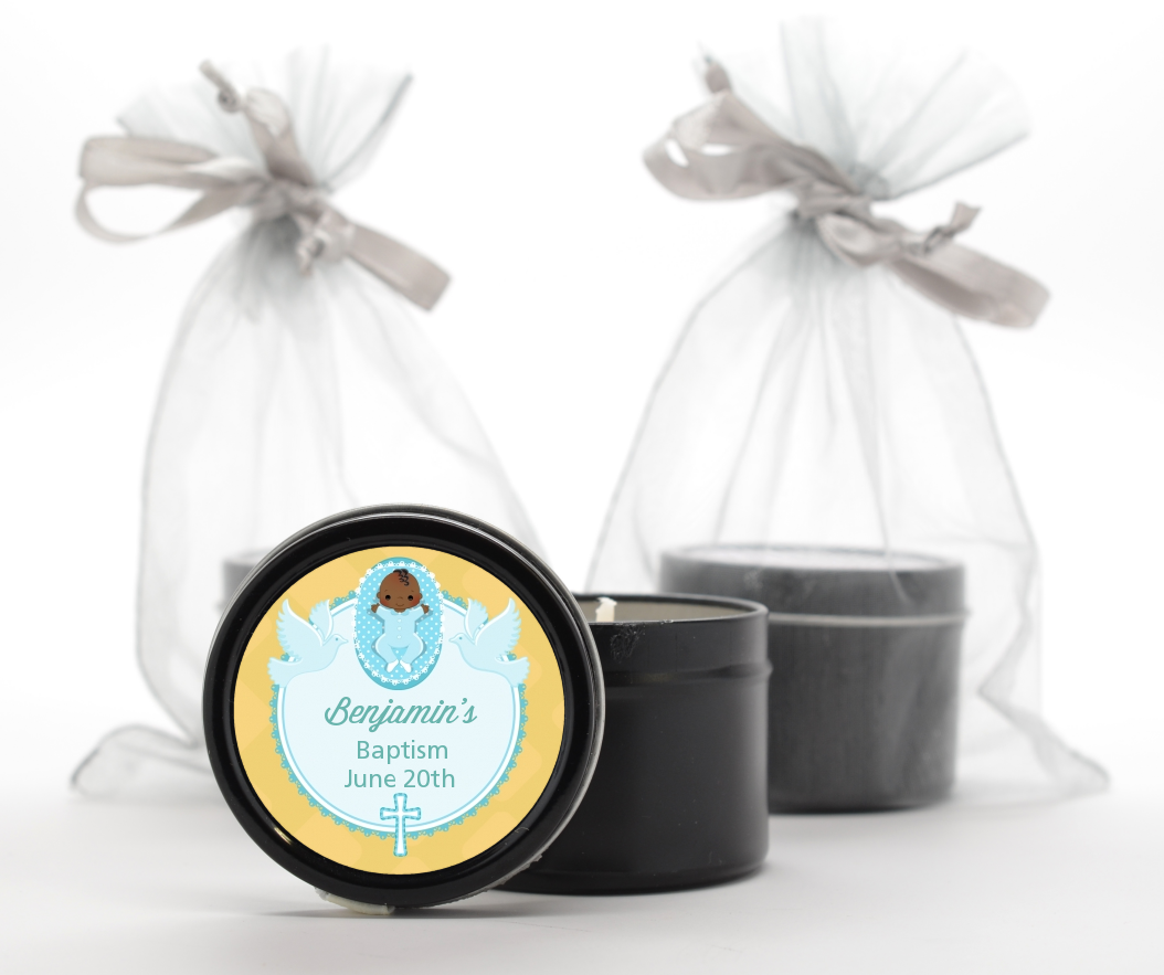  Baby Boy - Baptism / Christening Black Candle Tin Favors Option 1