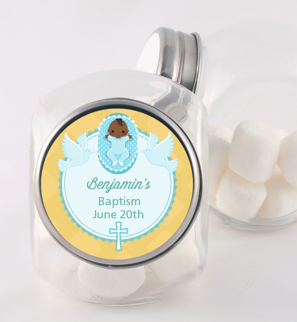  Baby Boy - Personalized Baptism / Christening Candy Jar Option 1