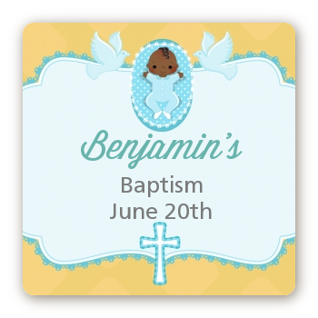  Baby Boy - Square Personalized Baptism / Christening Sticker Labels Option 1