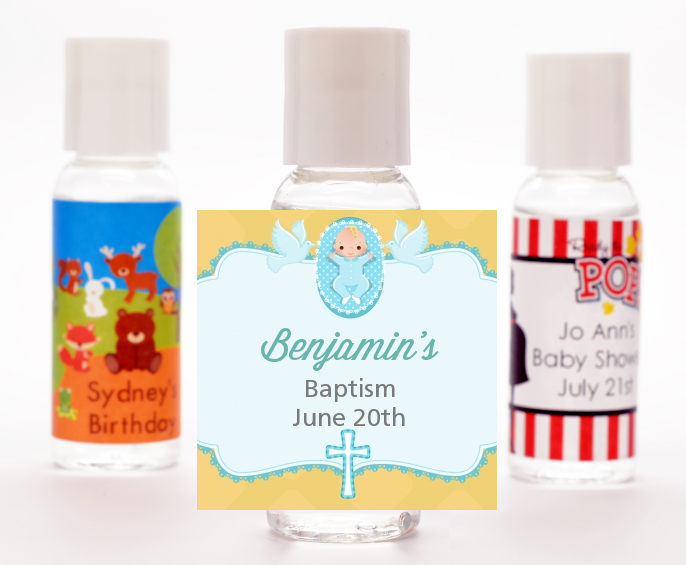  Baby Boy - Personalized Baptism / Christening Hand Sanitizers Favors Option 1
