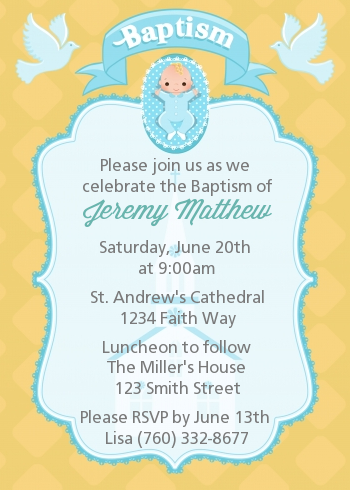 Baby Boy - Baptism / Christening Invitations Option 1