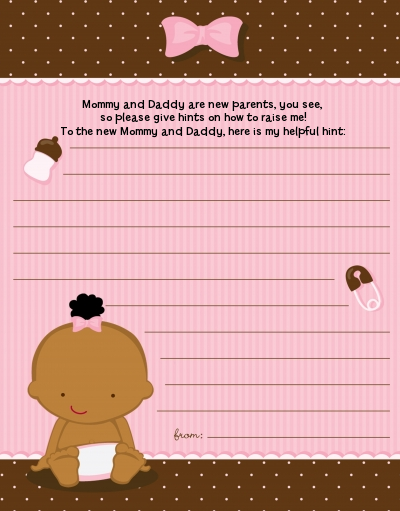 Baby Girl African American - Baby Shower Notes of Advice