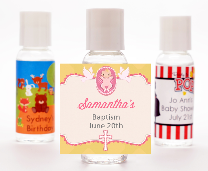  Baby Girl - Personalized Baptism / Christening Hand Sanitizers Favors Option 1