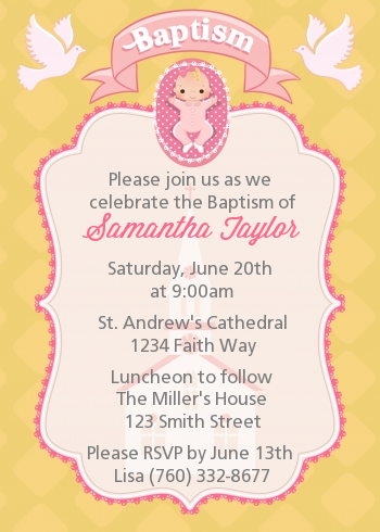 Baby Girl - Baptism / Christening Invitations Option 1