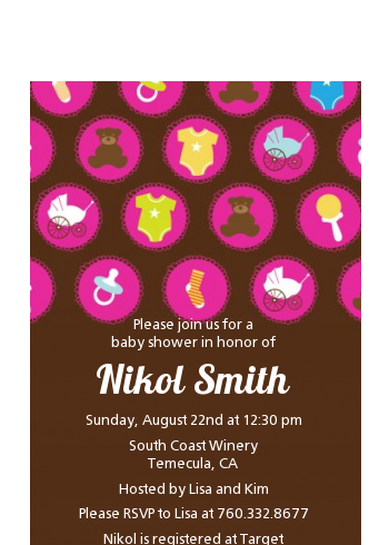 Baby Icons Pink - Baby Shower Petite Invitations