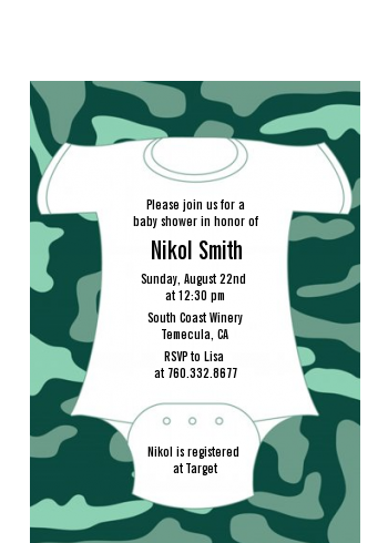  Baby Outfit Camouflage - Baby Shower Petite Invitations Blue