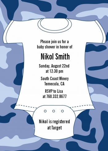  Baby Outfit Camouflage - Baby Shower Invitations 