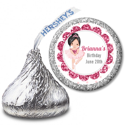  Ballerina - Hershey Kiss Birthday Party Sticker Labels Black Hair