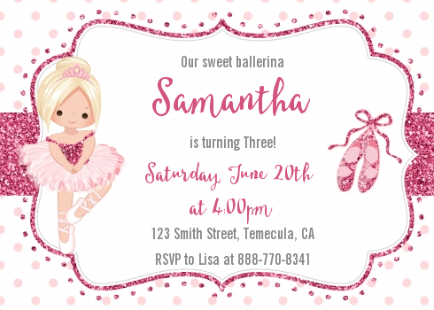  Ballerina - Birthday Party Invitations Black Hair