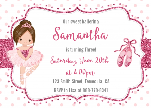  Ballerina - Birthday Party Invitations Black Hair