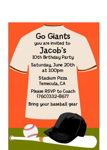 Baseball Jersey Orange and Black - Birthday Party Petite Invitations