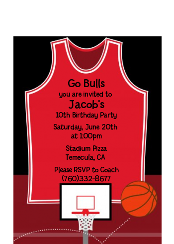 Basketball Jersey Red and Black - Birthday Party Petite Invitations
