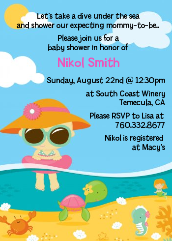  Beach Baby Girl - Baby Shower Invitations Blue/Pink