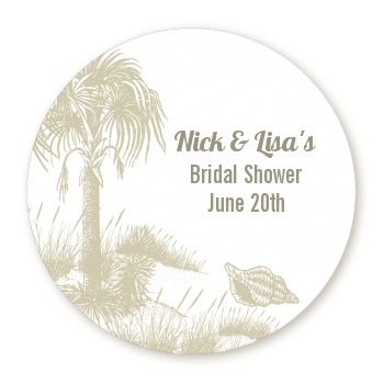  Beach Scene - Round Personalized Bridal Shower Sticker Labels 