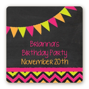 Birthday Girl Chalk Inspired - Square Personalized Birthday Party Sticker Labels