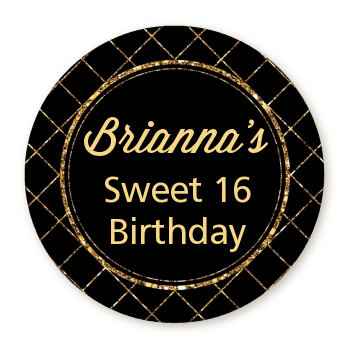  Black and Gold Glitter - Round Personalized Birthday Party Sticker Labels 