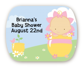  Blooming Baby Girl Asian - Personalized Baby Shower Rounded Corner Stickers Option 1