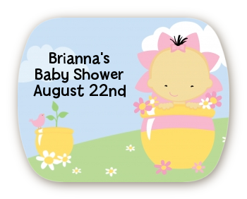  Blooming Baby Girl Asian - Personalized Baby Shower Rounded Corner Stickers Option 1