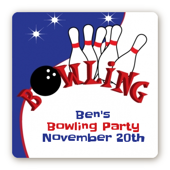Bowling Boy - Square Personalized Birthday Party Sticker Labels