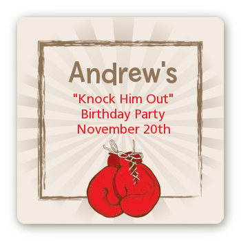Boxing Gloves - Square Personalized Birthday Party Sticker Labels