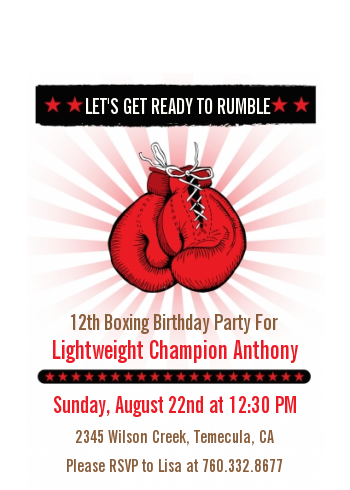  Boxing Gloves - Birthday Party Petite Invitations 