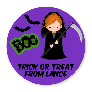  Boy Cape Costume - Round Personalized Halloween Sticker Labels Option 1