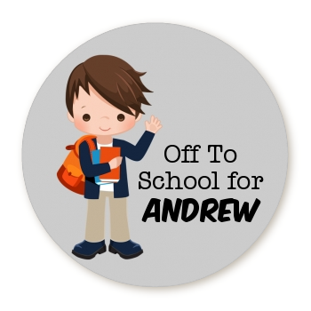  Boy Student - Round Personalized School Sticker Labels Option 1