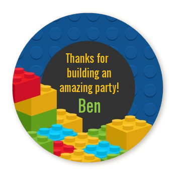  Building Blocks - Round Personalized Birthday Party Sticker Labels 