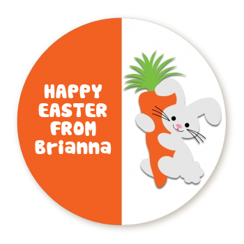  Bunny with Carrot - Round Personalized Easter Sticker Labels Green