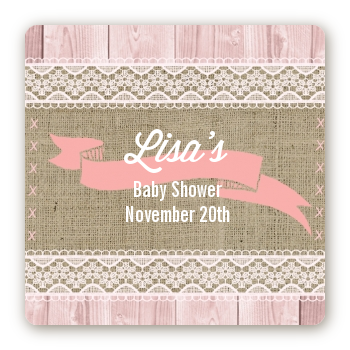 Burlap Chic - Square Personalized Baby Shower Sticker Labels