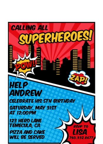 Calling All Superheroes - Birthday Party Petite Invitations