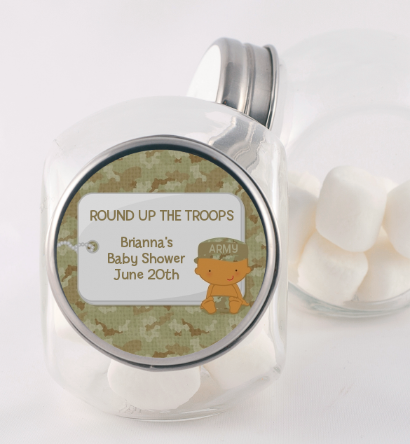 Camo Military - Personalized Baby Shower Candy Jar Caucasian