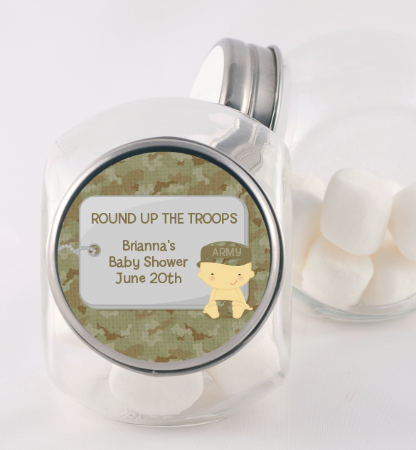  Camo Military - Personalized Baby Shower Candy Jar Caucasian